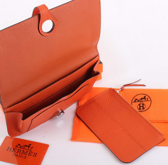 1:1 Quality Hermes Dogon Combined Wallets A508 Orange Replica - Click Image to Close